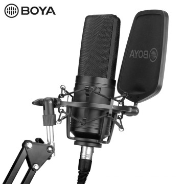 BOYA BY-M1000 Microfone de cápsula condensadora de diafragma grande para microfone de estúdio de artista de podcasting cantor